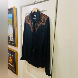 Zara Man Leopard Print Western Style Long Sleeve Button Up Shirt